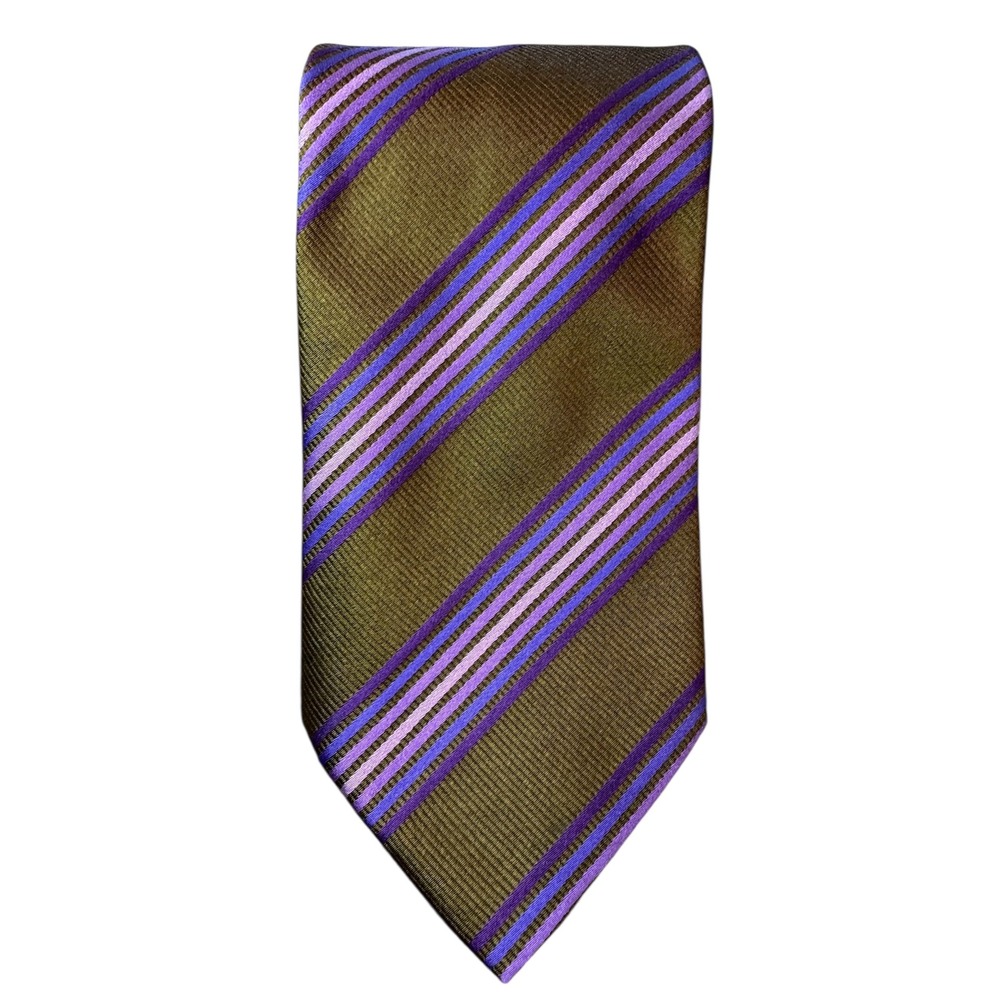 Nicola Ferri 100% Silk Striped Men's Tie Brown Purple Blue Made in Italy‎